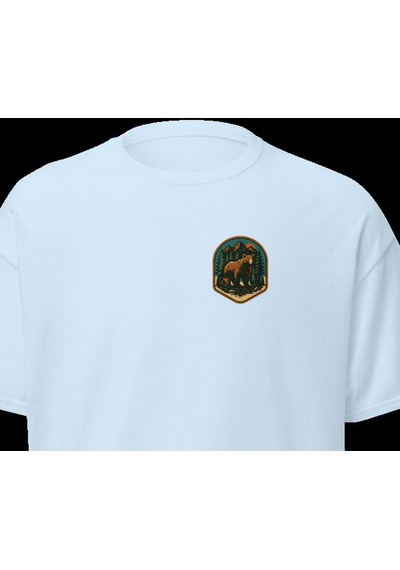Wildstyle Boz Ayı Renkli Vintage Yaban Hayat Doğa Orman Rozet Baskılı Unisex Bisiklet Yaka Pamuklu Tişört Bebe Mavi