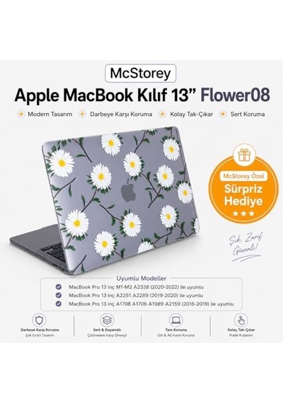 Macbook Pro 13 Çiçek Desenli Kılıf A1706 A1708 A1989 A2159 A2251 A2289 A2338 M1 M2 Uyumlu Baskılı Kristal Sert Kılıf Koruyucu Kapak Yeşil Sarı
