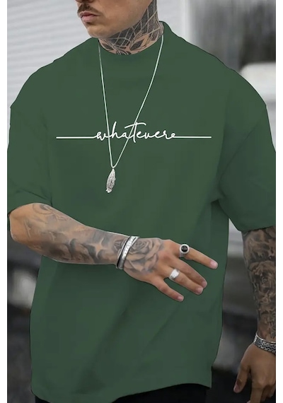 Uyguntarz Erkek Whatever Baskılı Oversize Tshirt Yeşil