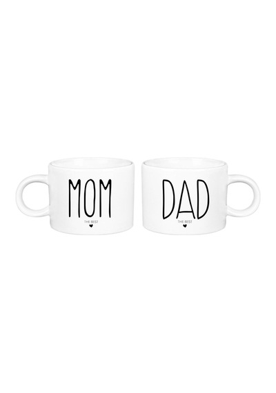Mom Dad The Best Baskılı Çift 2'li Porselen Lüks Fincan Beyaz