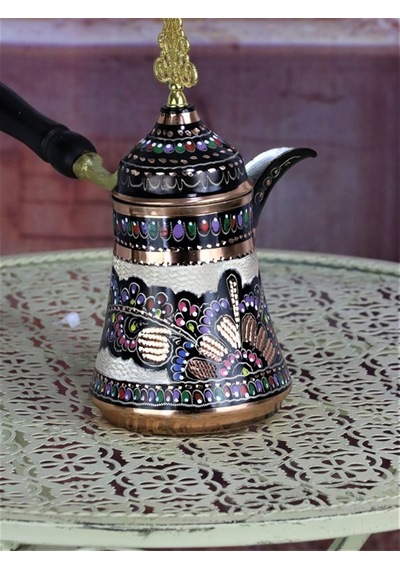 Gül Çiçek Mırra Bakır Tombik Cezve 650 Ml