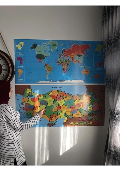 Dekoratif Tablo Eğitici Türkiye Ve Dünya Haritası Set Çocuk Duvar Yazı Tahtası Kağıt Tahta 118x56 Cm Diğer