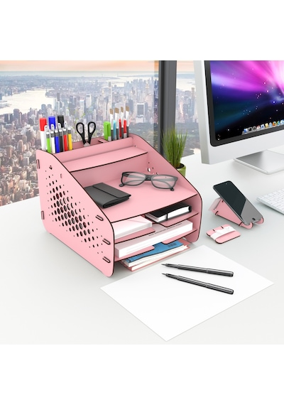 Design Otto Fx Medium Hexa - 6 Renk Evrak Rafı Masaüstü Organizer Siyah