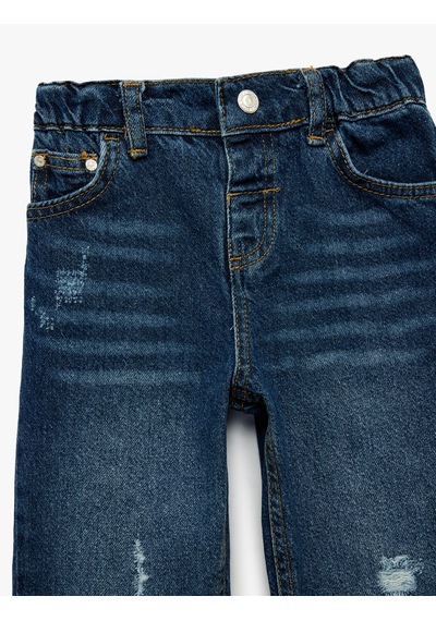 Koton Rahat Kalıp Çıtçıtlı Paperbag Beli Lastikli Denim Pantolon Orta İndigo 7wmb40004td