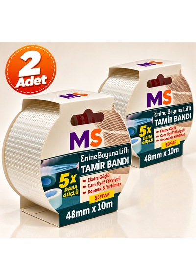 2 Adet Enine Boyuna Lifli Şeffaf Tamir Bandı 48mm X 10 Metre 5 Kat Daha Güçlü Metal Plastik Bantı