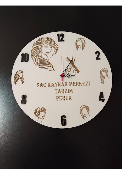 Peruk Saç Tasarım Kuaför Güzellik Merkezi 6 Mdf Kişiye Özel İsim Yazılı Duvar Saati Çok Renkli