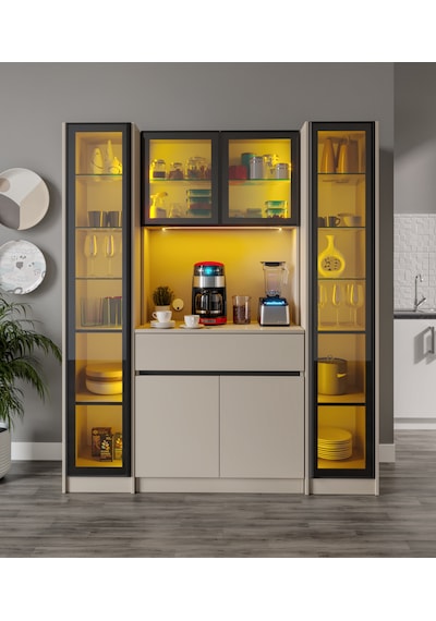 Lora Maxi Kum Beji Komple Mdf Led Aydınlatmalı Kahve Köşesi