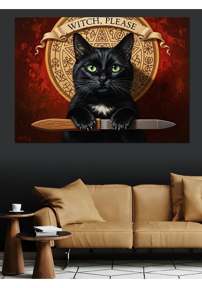 Ahşap Tablo Kara Kedi Ve Büyü
