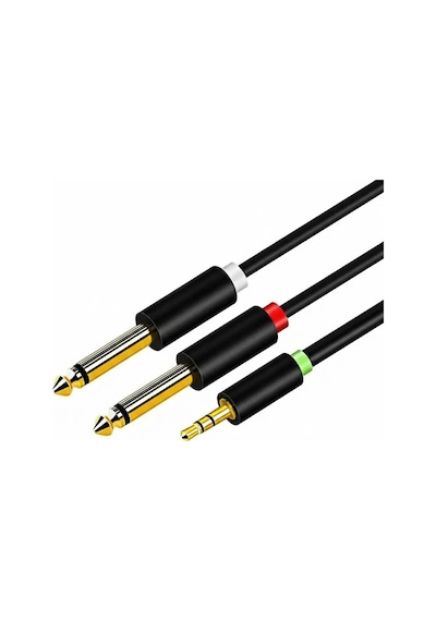 3.5mm To 2 X 6.35mm Jak Jack Y Kablo - 5mtr Amfi Hoparlör Ses Kartı Kablosu Stereo To Dual Mono