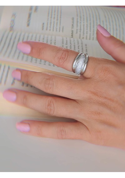 Bombeli Zirkon Taşlı Model Ayarlanabilir Silver Gümüş Renkli Yüzük Silver