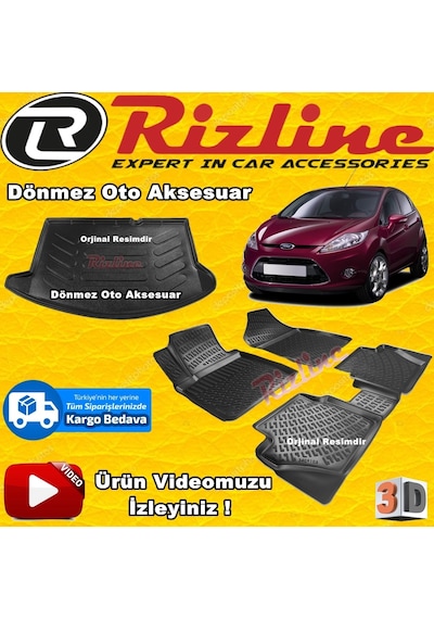 Ford Fiesta 3D Paspas+Bagaj Havuzu Siyah 2009-2018 Arası Rizline