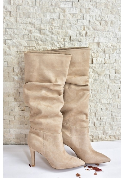Fox Shoes Ten Süet Ince Topuklu Kadın Çizme L404868002