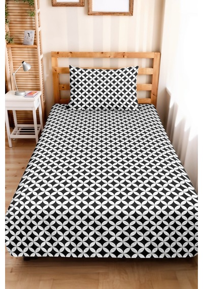 Siyah Geometrik Modern Tek Kişilik Pike Takımı - Beyaz Minimal 160x220 Cm Kapitone Yatak Örtüsü Bohem Ot Dokusu