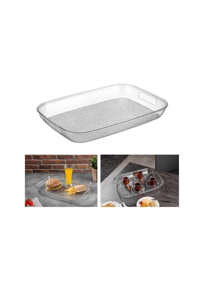 Lexroo Diamond Akrilik Kırılmaz Şeffaf Servis Tepsisi 44x30x5cm - Akrilik Kırılmaz Tepsi 844