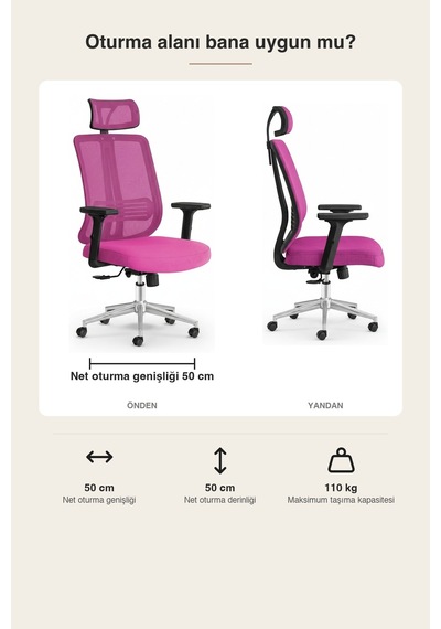 Upstyle Poyraz Başlıklı Fileli Ergonomik Çalışma Koltuğu Pembe Krom Koltuk 66 125 65 Cm