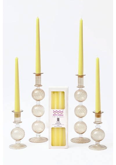 Sarı Pastel Renk Konik Şamdan Mum - 4'lü Set Sarı
