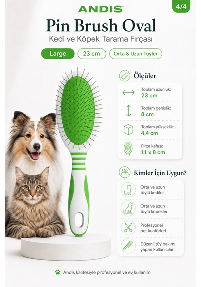 Andis Pin Brush Oval Kedi Ve Köpekler İçin Hassas Tarama Fırçası Medium
