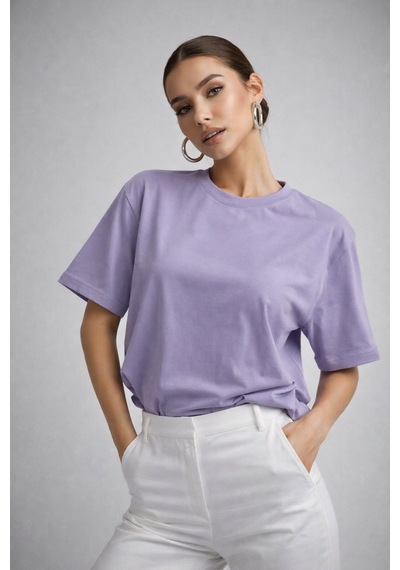 Kadın Lila %100 Pamuk Oversize Basic Tişört Rahat Kalıp Relaxed Bisiklet Yaka T-shirt Lila Kadın Lila %100 Pamuk Oversize Basic Tişört Rahat Kalıp Relaxed Bisiklet Yaka T-shirt Lila