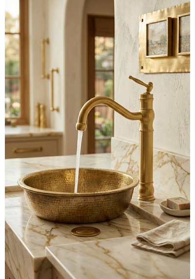 Retro Mat Gold Çanak Lavabo Bataryası Mat Gold