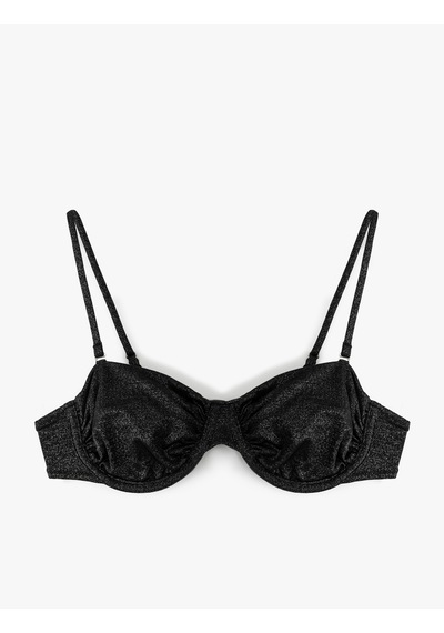 Koton Simli Parlak Balenli Straplez Bikini Üstü Siyah 5sak10111mm Siyah