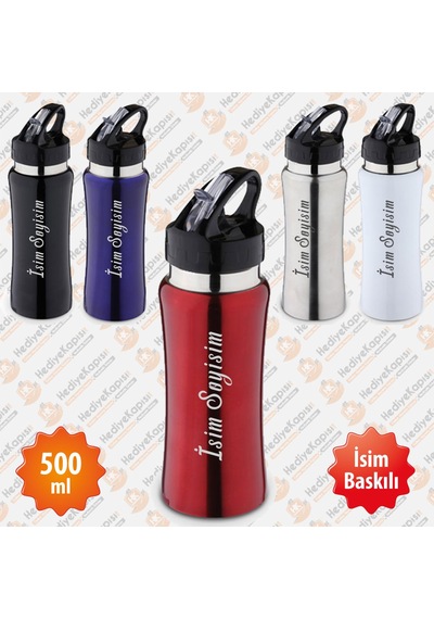 500 ML İsme Özel Emzikli Matara Lazer Baskılı Gümüş