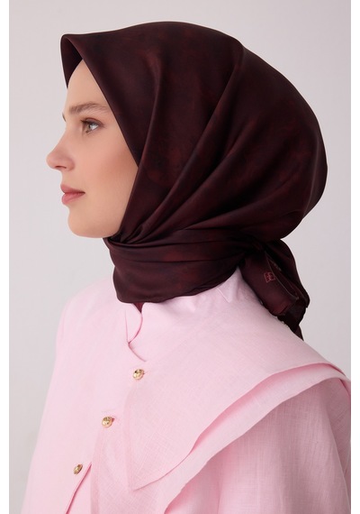 Belli Soyut Desen %100 Twill İpek Eşarp Be28 Bordo