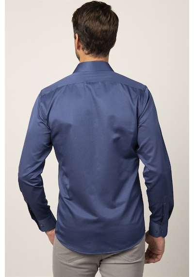 Tudors Modern Slim Fit Düz Saten Erkek Gömlek-23053 Lacivert