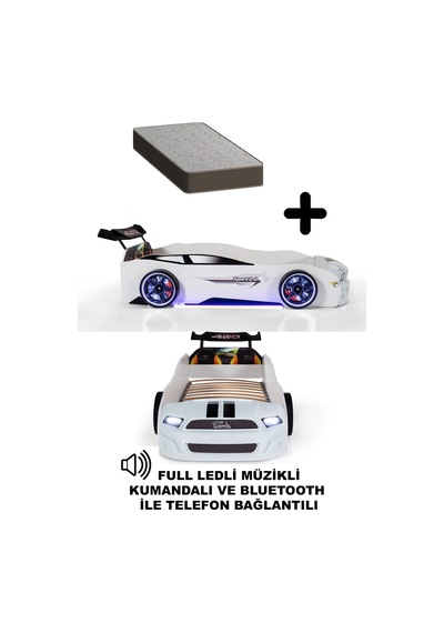 Beyaz Arabalı Yatak Mst Full Ledli Kumandalı + Ortopedik Yatak 90x190 Cm Beyaz Arabalı Yatak Mst Full Ledli Kumandalı + Ortopedik Yatak 90x190 Cm