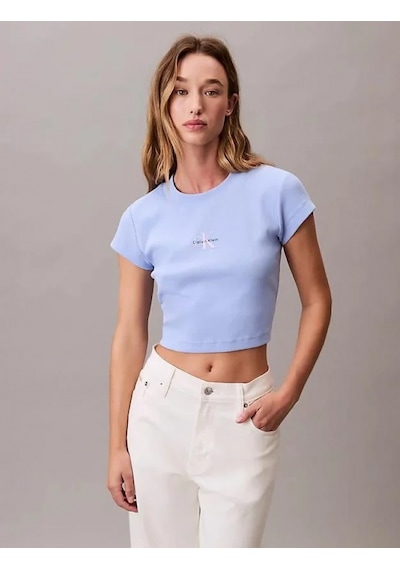 Calvin Klein Jeans Rib Kadın Mavi T-shirt Lv047ab802-7zq Mavi