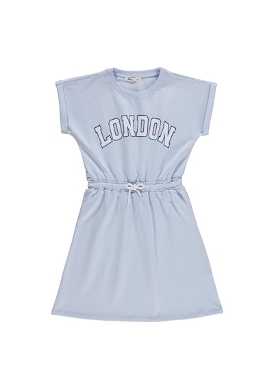 Civil Girls London Baskılı 10-13 Yaş Elbise - Mavi Açık Mavi