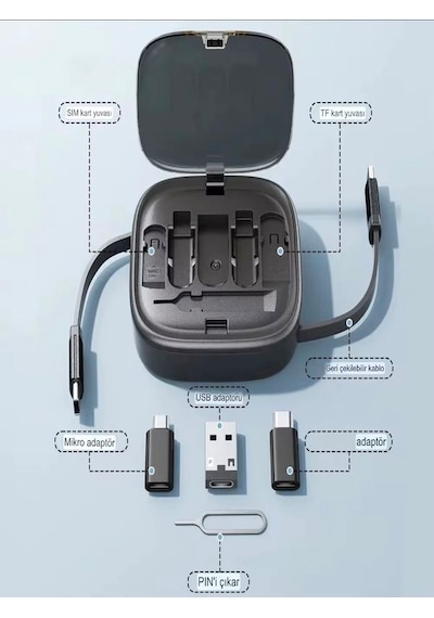 60w 3a 6in1 Çok İşlevli Seyahat Şarj Seti 0.8m Kablo + Çevirici Kit, Hızlı Şarj Çoklayıcı Set 1 ADET