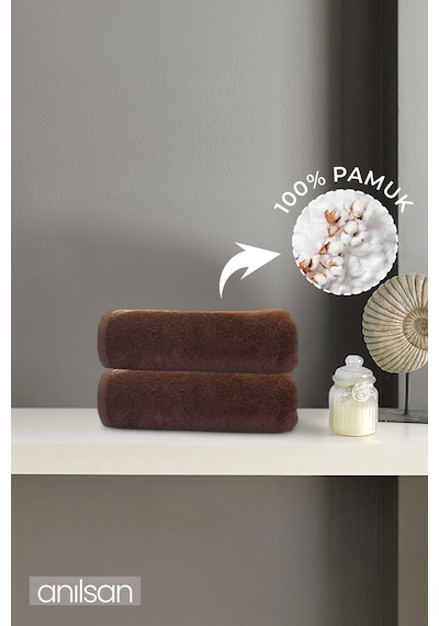 2'li Kahverengi El Havlusu - 50x90 Cm, 225 Gr, %100 Pamuk, Spa Ve Otel Havlusu Kahverengi