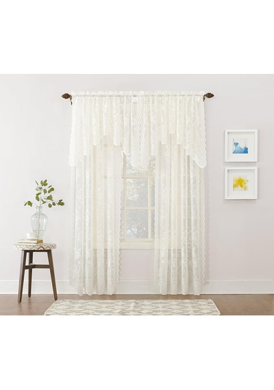 S. Lichtenberg Alison Floral Lace Sheer Perde Çubuğu Cep, Polyester, Fildişi Beyaz, 58" X 32"