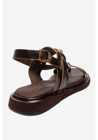 Luvishoes Fabıana Kahverengi Hakiki Deri Tokalı Kadın Parmak Arası Sandalet
