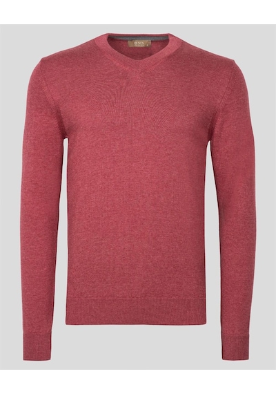 Erkek V Yaka Triko Slim Fit Pamuklu Kazak Ncs Jeans 3002-Kırmızı Melanj