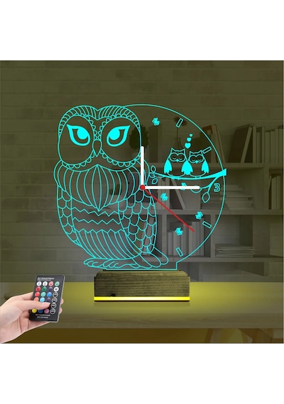 Luvivia Baykuş Tasarım Saatli 3d Lamba - Masa Gece Lambası Şeffaf