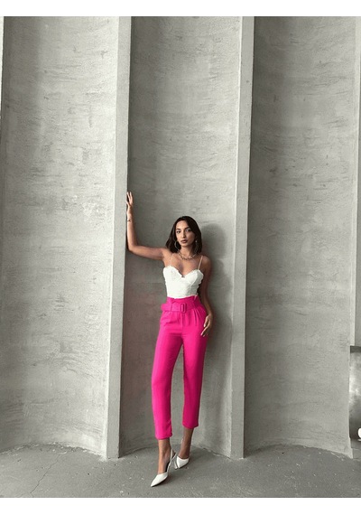 Ozer&Hermin Kemerli Havuç Pantolon - M / Fuşya Pembe