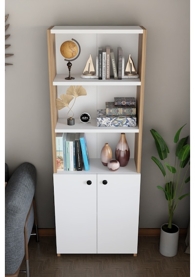 Kapaklı Çok Amaçlı Salon Dolabı 150x50x22 Cm Raflı Kitaplık Dekoratif Depolama Ünitesi Beyaz - Atlantik Çam Kapaklı Çok Amaçlı Salon Dolabı 150x50x22 Cm Raflı Kitaplık Dekoratif Depolama Ünitesi Beyaz - Atlantik Çam