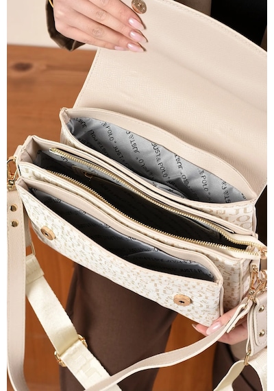 Just Polo Kadın Baskı Detaylı Büyük Boy El Ve Omuz Çantası Krem 56191820