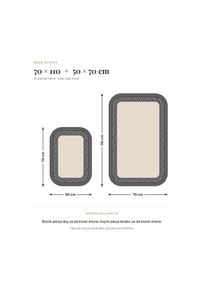 Banyo Paspası Takımı 70x110+50x70 Cm İç Trikot Ekru & Antrasit