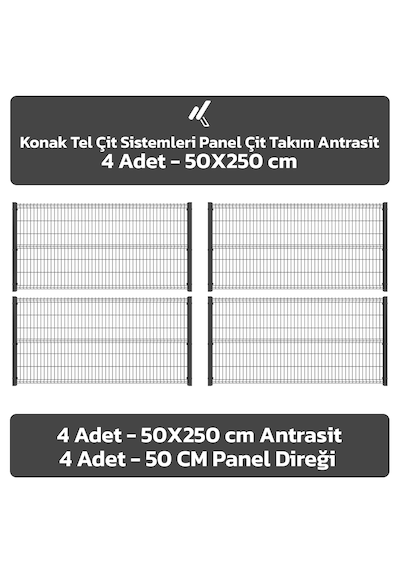 4 Adet Panel Çit Takım 50x250 Cm Antrasit