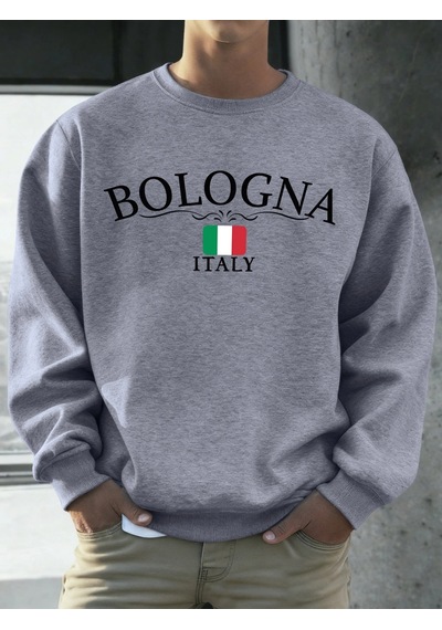 Startmore Tarzsokak Bologna İtalya Bayrağı Desen Kazaklar Erkekler Sokak Polar Spor Hipster Sonbahar Hip Hop Gevş Gri