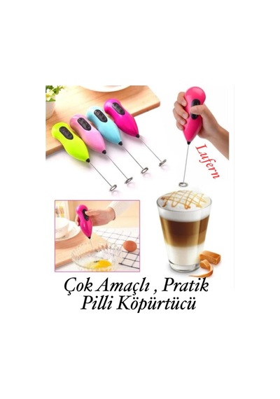 Kahve Süt Köpürtücü Cappuccino Yumurta Sos Krema Çırpıcı Çelik Uçlu Pratik Pilli Mini Karıştırıcı Çok Renkli