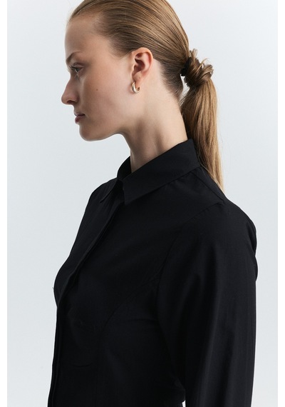 Antioch Peplum Poplin Gömlek Siyah