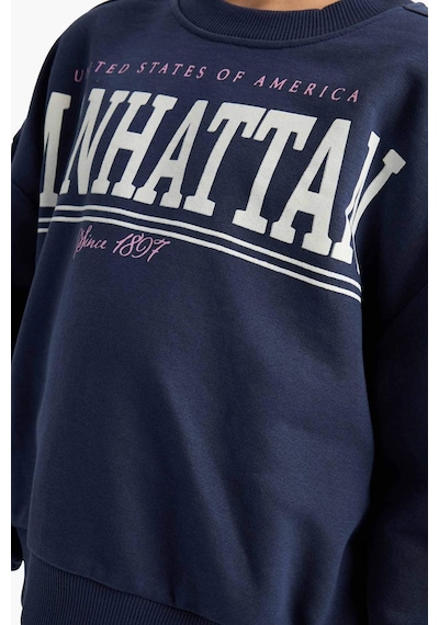 Defacto Kız Çocuk 2li Takım Baskılı Sweatshirt Eşofman Altı E6416a825aunv256 Lacivert