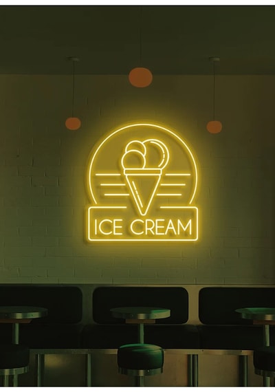 Ice Cream Yazılı Ve Şekilli Neon Tabela Sarı