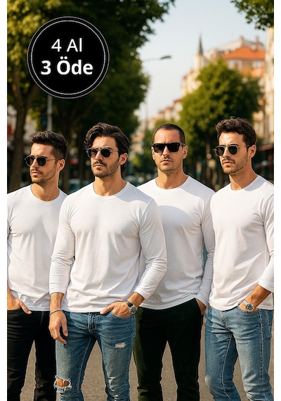 Rich Erkek Beyaz 4'lü Paket Basic Uzun Kollu Tişört Sporcu Body T-shirt Beyaz Rich Erkek Beyaz 4'lü Paket Basic Uzun Kollu Tişört Sporcu Body T-shirt Beyaz