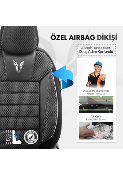 Ayrex Toro Design Ortopedik Ekstra Destekli Oto Koltuk Kılıfı Özel Pamuklu Kumaş Tam Set - Siyah-gri Diğer