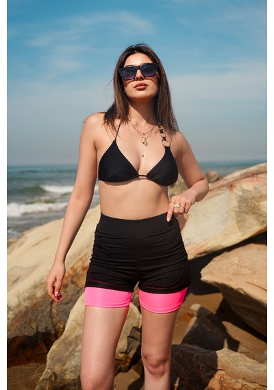 Gugus Kadın Deniz/havuz/spor İçten Taytlı Fileli Şort Pembe