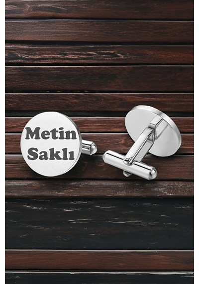 Kişiye Özel İsimli Yuvarlak Gümüş Kol Düğmesi-5986